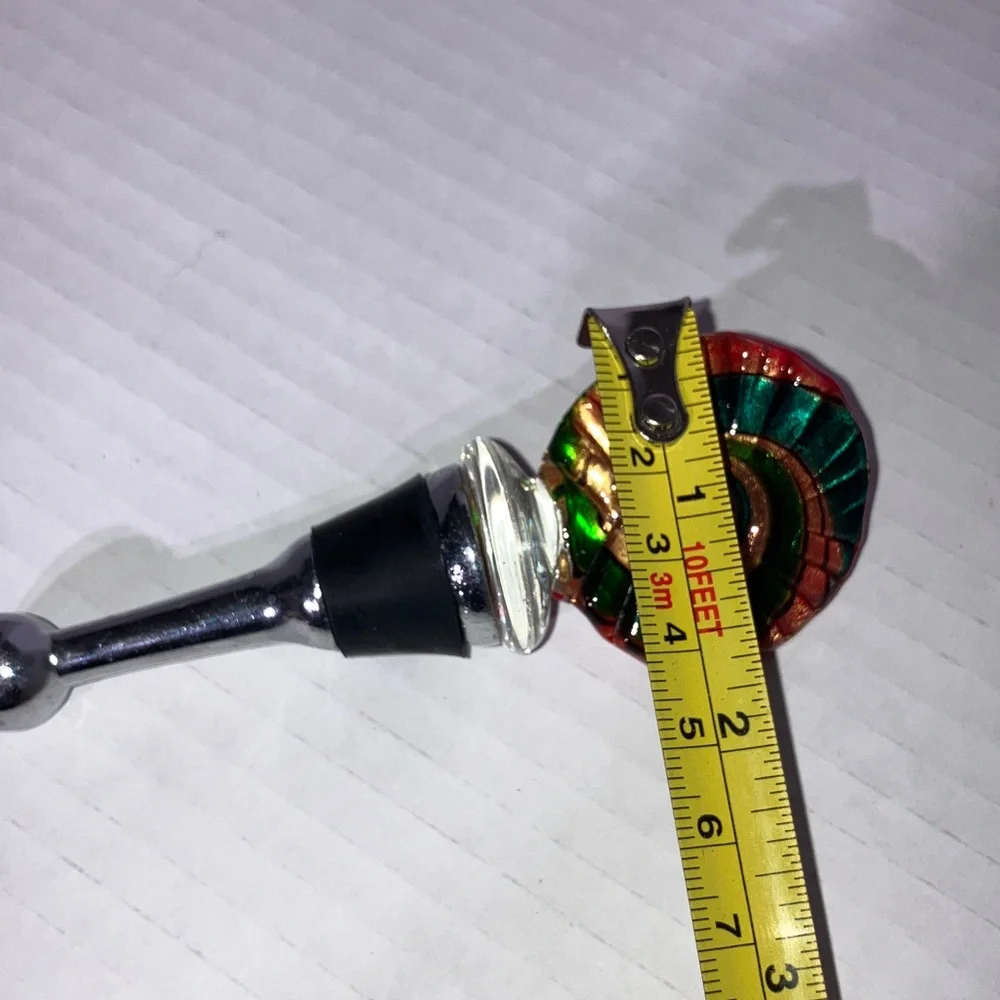 Colorful Swirl Wine‎ Stopper Glass & Metal Red Blue Green Gold